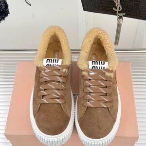 Miu Miu Brown Shearling Lined Sneakers